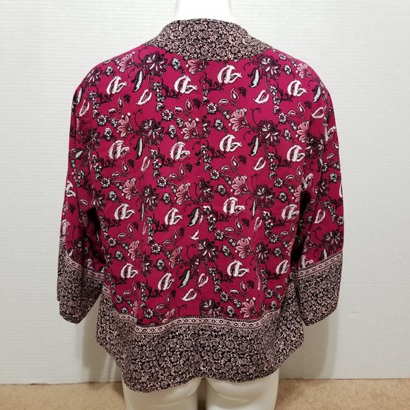 Torrid top 00/0 Border Print Cropped Kimono open front cardigan floral paisley - Picture 3 of 15